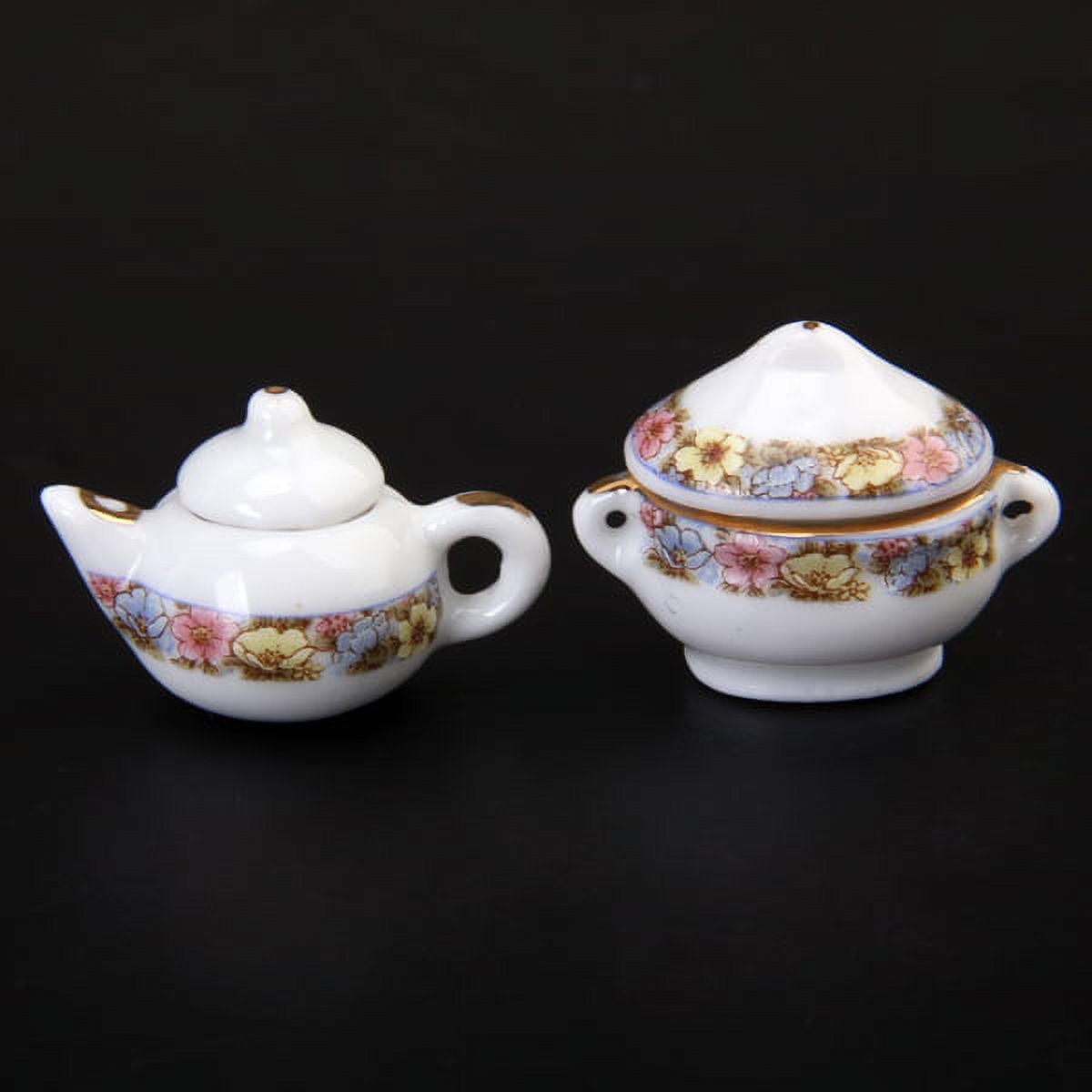 40pcs Dollhouse Miniature Tea Set Dining Ware Porcelain | Tea Set Dish Cup Plate - Floral Pot Set - image 5 of 8