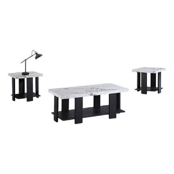 Birz 3pc Coffee and Side End Table Set- Beige Wood Top- Gray Base