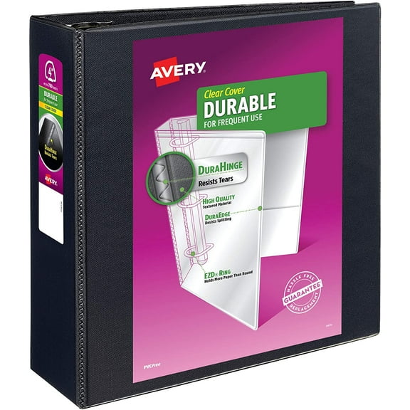 Durable View 3 Ring Binder, 4 Inch EZD Rings, 1 Black Binder (09800)