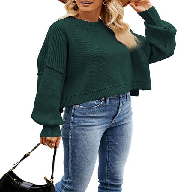 POINTERTECK Women Knit Sweater Long Sleeve Crew Neck Solid Loose Pullover Warm Sweater