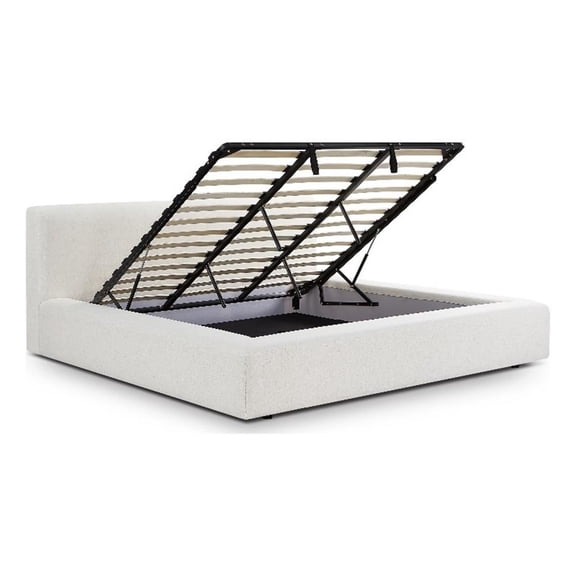 Pemberly Row Contemporary Cream Upcycled Linen Storage King Bed