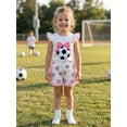 thumbnail image 3 of BemeyourBBs Toddler Baby Girls Football Outfit Infant Baby Girls Summer 2 Piece Outfits Flying Short Sleeve Soccer Bow Embroidered TShirt Tops Ruffle Trim Shorts Sets Toddler Girls Summer Outfit, 3 of 9