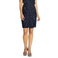 thumbnail image 3 of ADRIANNA PAPELL Womens Navy Beaded Zippered Scalloped Overlay Short Sleeve Boat Neck Above The Knee Party Sheath Dress 6, 3 of 3