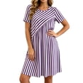 thumbnail image 2 of Snorda Summer Dress for Women Striped Dress Crew Neck Short Sleeve Patchwork Dresses Casual Loose Soft Breathable Dresses for Women All-Day Comfortable Wear, 2 of 7