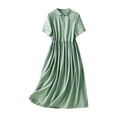 thumbnail image 5 of Dvprdro Collared Short Sleeve Cotton Linen Midi Dress for Women Slim Fit A Line Summer Office Solid, 5 of 5