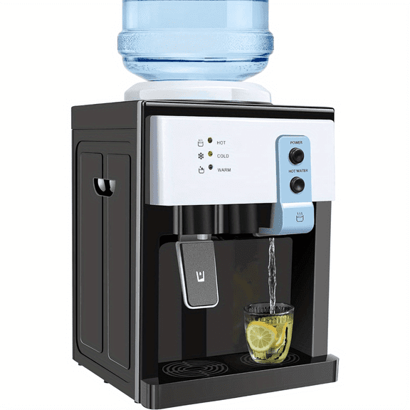 Top Loading Countertop Water Cooler Dispenser - Hot/Cold/Warm Water, Holds 5 Gallon Bottles for Home, Office, Dorm - Black
