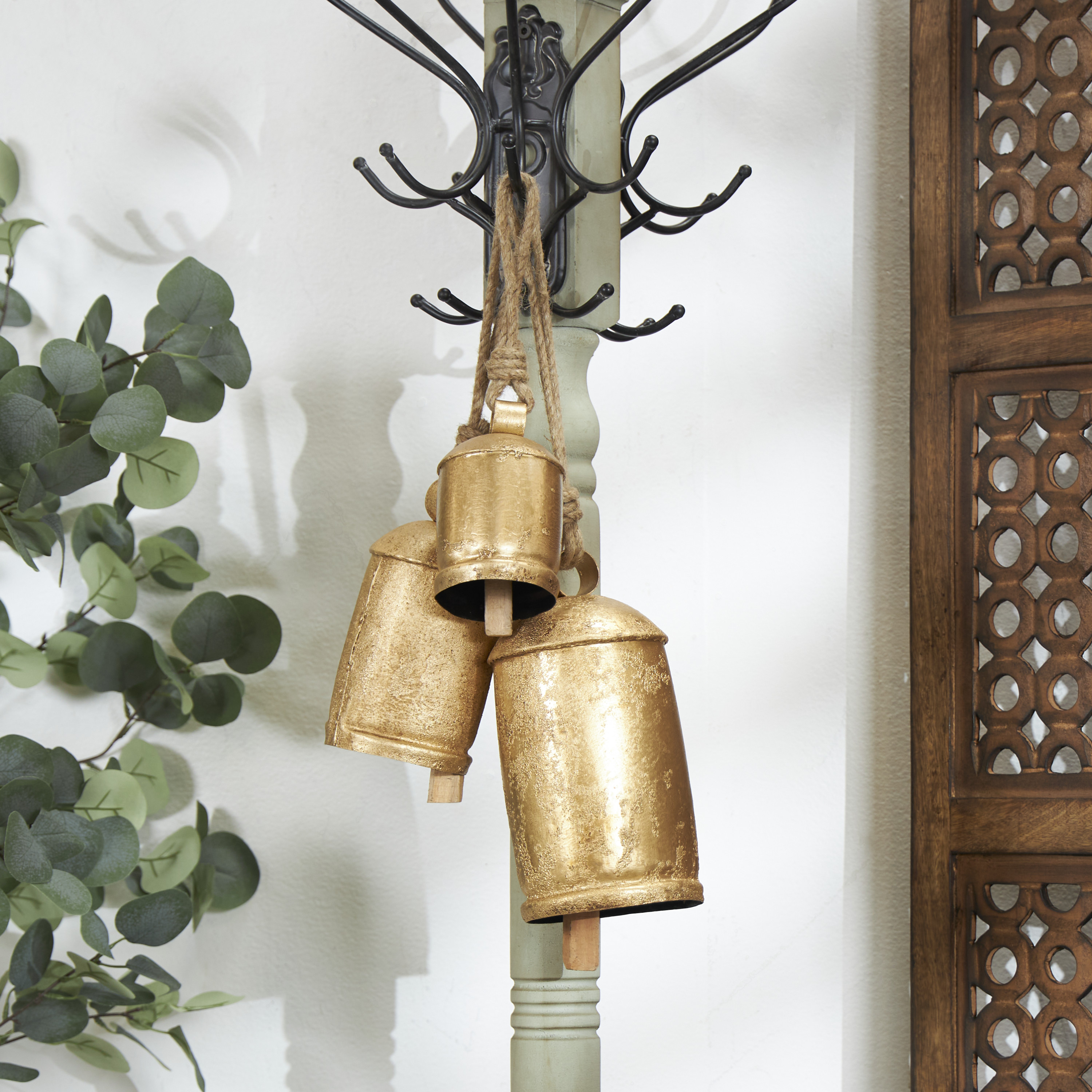 Gold Flared Metal Hanging Bells, Set of 3