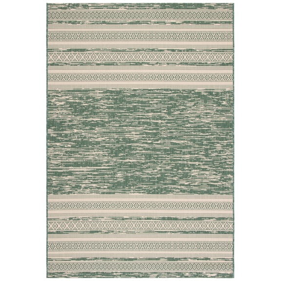 SAFAVIEH Courtyard Galen Striped Indoor/Outdoor Area Rug, Dark Green/Beige, 4' x 5'7"