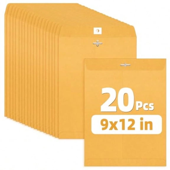 Envelops 9"x12" Brown Kraft Envelopes with Clasp Closure 28-lb Paper Mailing Envelopes 20 Count Great for Filing Storing or Mailing Documents