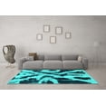 thumbnail image 3 of Ahgly Company Machine Washable Indoor Round Abstract Turquoise Blue Modern Area Rugs, 5' Round, 3 of 4