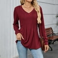 thumbnail image 2 of Arnsht Womens Long Sleeve Tunic Tops Casual Loose Breathable Solid Color V Neck Blouse Pleated Dressy Loose Shirts Red XXL, 2 of 8