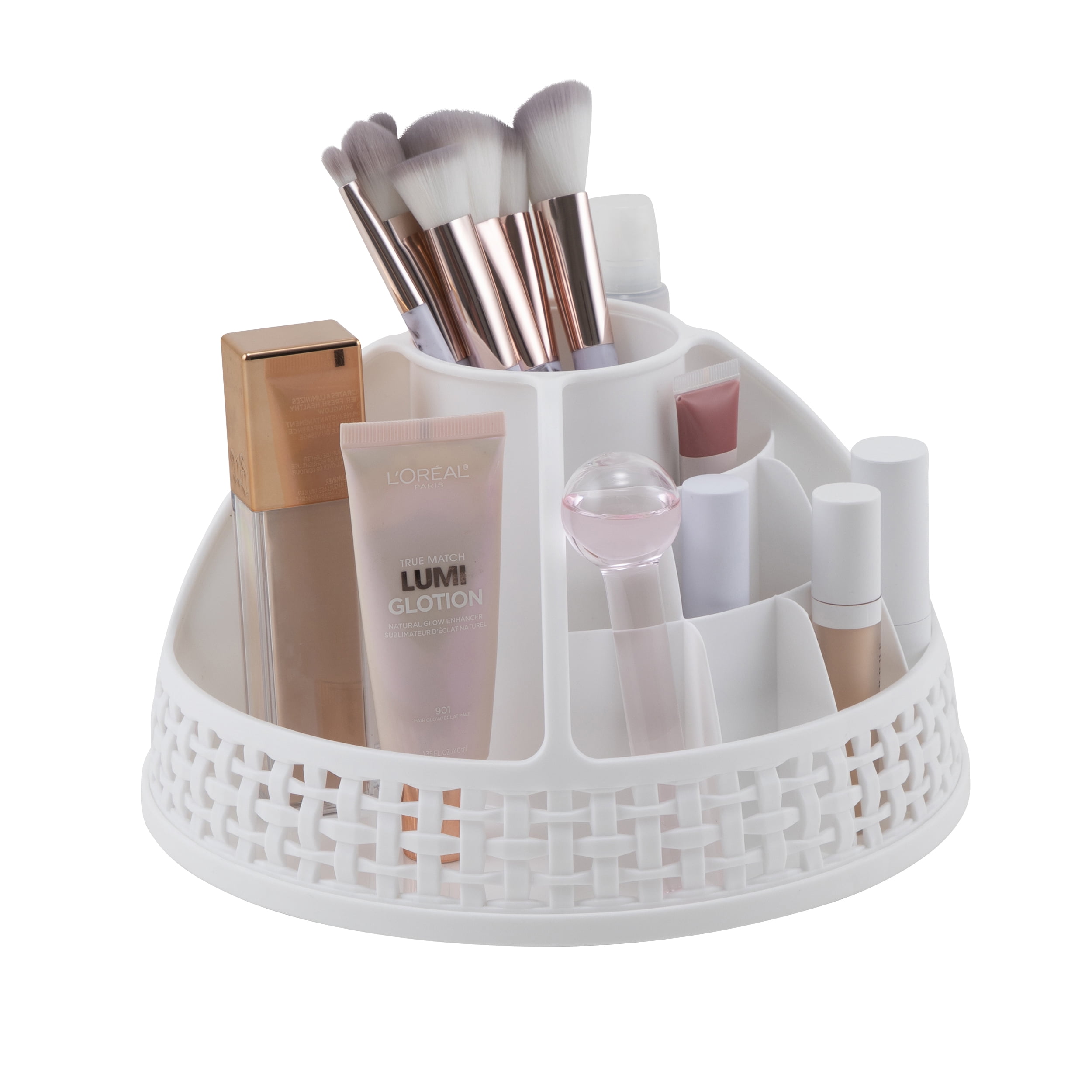 Extra Large Weave Rotating Beauty Organizer, 21 Compartments in Different Sizes to Help Organize all your Cosmetics.