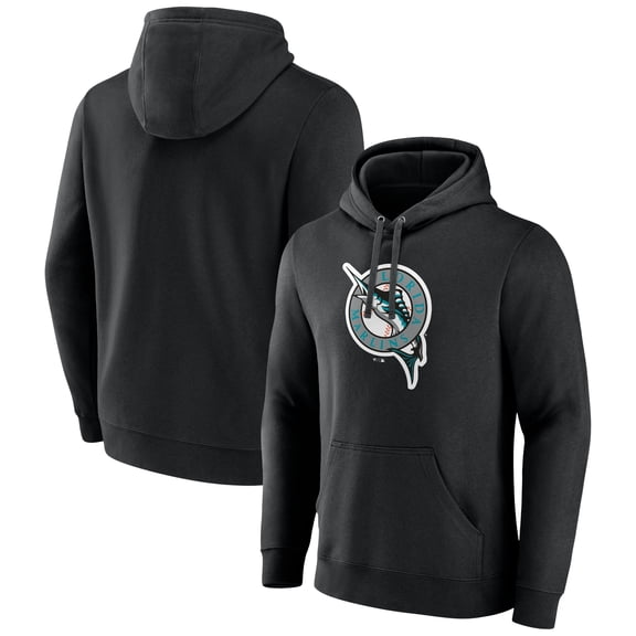 Men's Black Miami Marlins Cooperstown Collection Pullover Hoodie