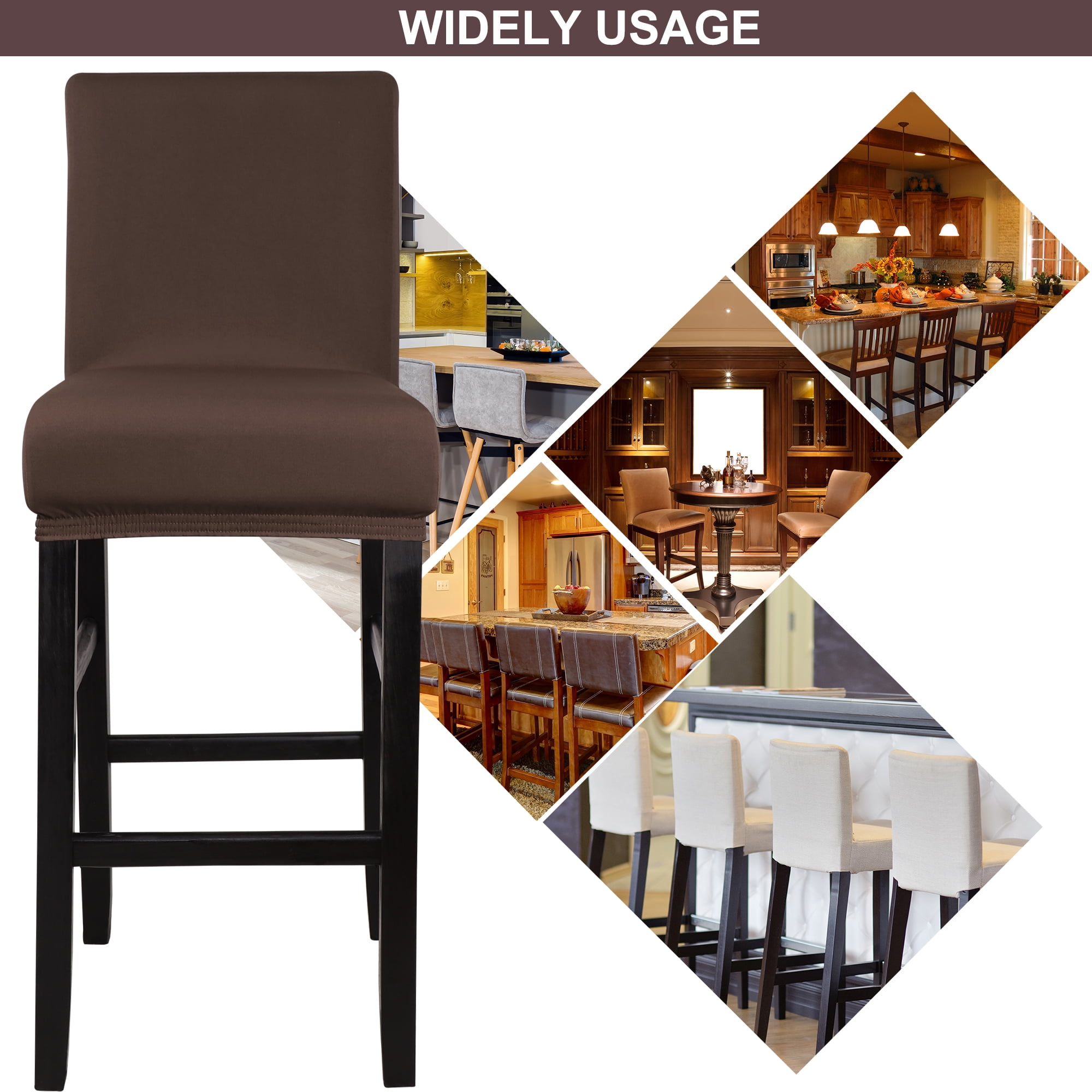 Unique Bargains Bar Stool Covers Counter Height Side Chair Slipcover Dark Brown 4 Pcs