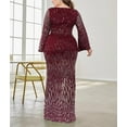 thumbnail image 3 of Womens Mermaid Plus Size V Neck Sequin Evening Dress Long Sleeves Mother of The Bride Gowns Royal Blue, 3 of 6