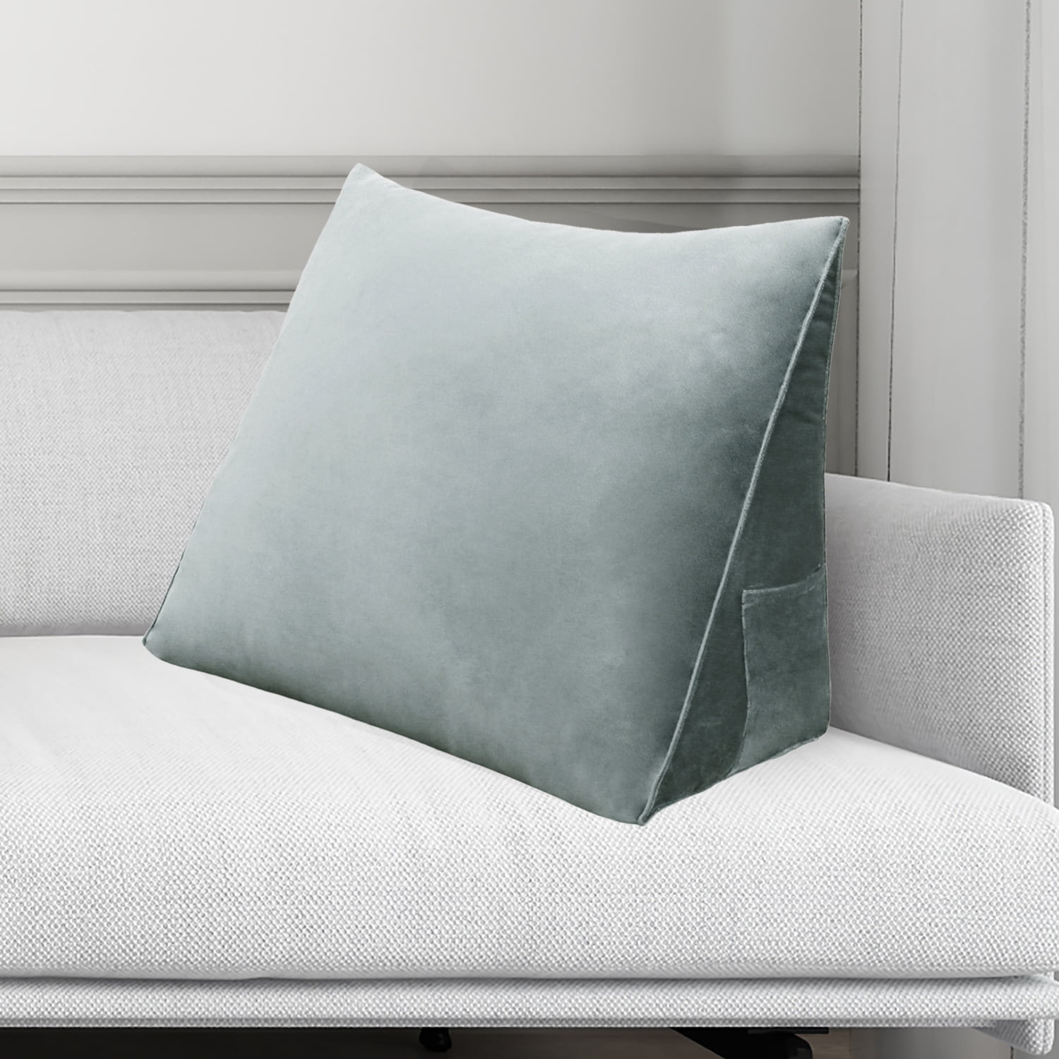 WOWMAX Reading Pillow Bed Wedge Large Adult Backrest Lounge Cushion with Pocket Firm Back Support for Sitting Up in Bed Couch Without arms for GERD Heartburn Velvet for Christmas/Holidays Grey