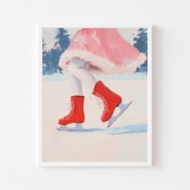 Kna Prints - Girl Ice Skating Painting Pink Wall Art Print Red Skates Frozen Pond Girly Festive Holiday, UNFRAMED-12x18