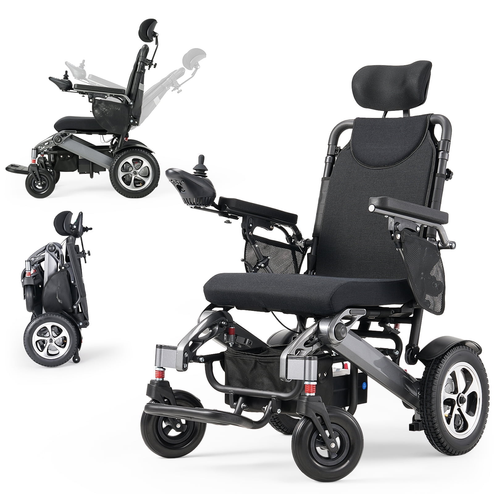 Verpal 25 Miles Reclining Electric Wheelchair,Foldable Motorized Wheelchairs for Adults,Adjustable Headrest,265lb,Black