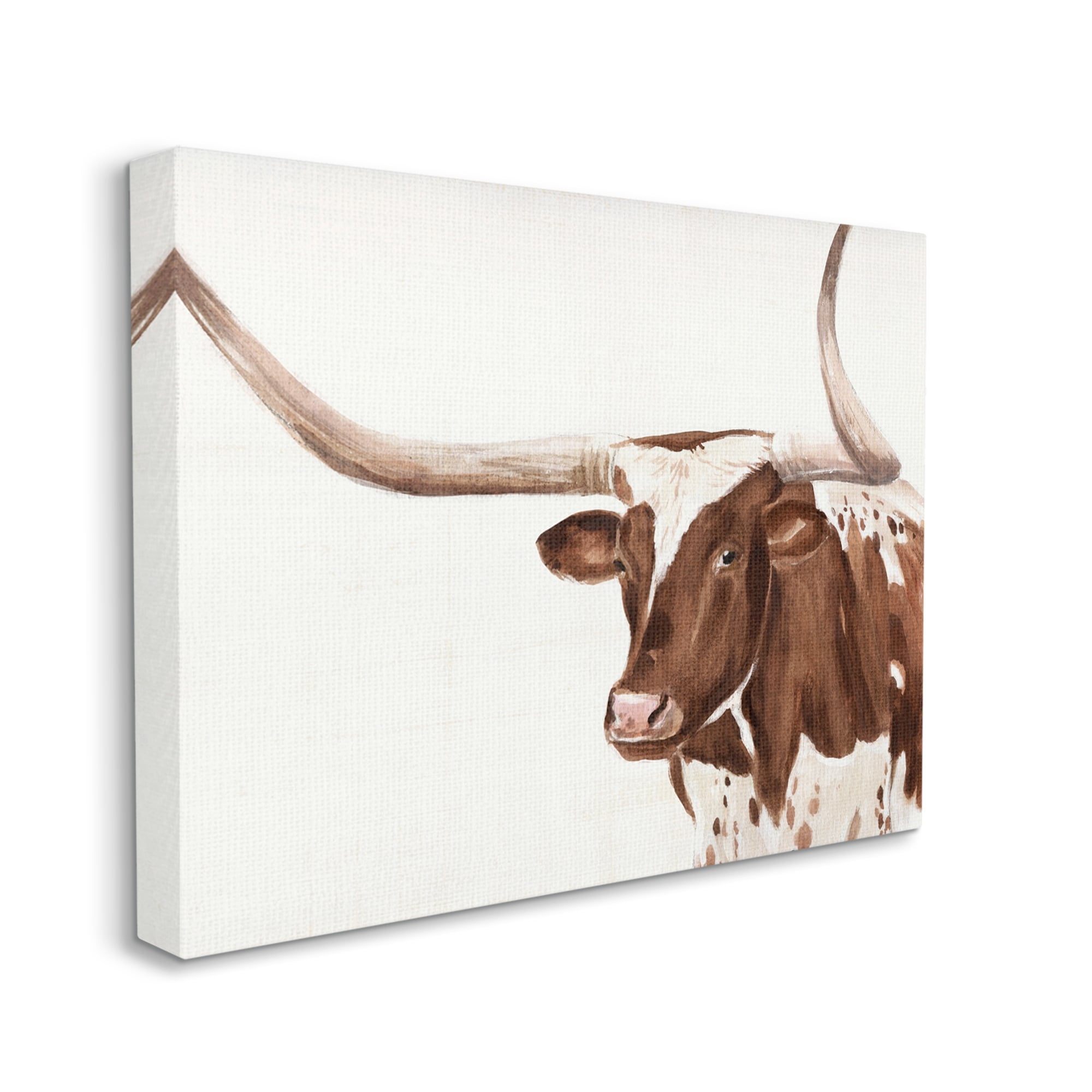 Stupell Industries Brown Spotted Longhorn Cow Cattle Farm Illustration Canvas Wall Art, 20 x 16, Design by Annie Warren