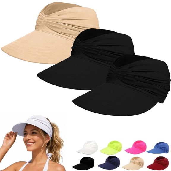 Harpily 3PC Unisex Visor Hat UPF 50  Foldable Empty Top Wide Brim Open Top Ponytail Sun Blocking Hat for Outdoor Activities