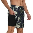 thumbnail image 2 of Yiaed Lilies Flowers Print Mens Swim Trunks Bathing Suit Compression Liner Beach Swim Shorts Swimwear Quick Dry Zipper Pocket No-Chafing Board Short-Medium, 2 of 6