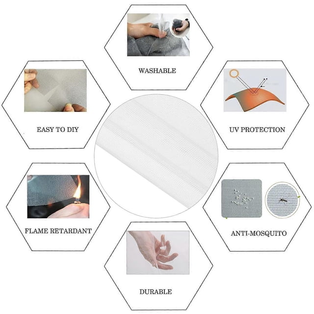DIY Window Screen with Self-Adhesive Tapes Household Mosquito Screen Mosquito Net Mosquito Protector Mesh Curtain Door Net 100*100cm White