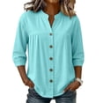 thumbnail image 7 of HongQid Womens Linen Blend Button Down Tunic Ladies Mandarin Neck Pleated Bust 3/4 Sleeve Blouse Casual Shirts, 7 of 7