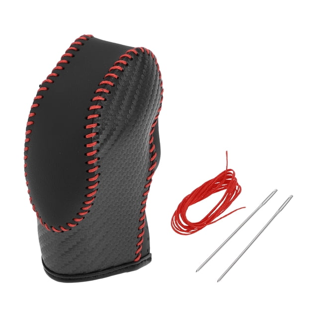 Cubierta de pomo de cambio de marcha Unique Bargains para Ford Fusion 2013-2016, protector de mango de cambio antideslizante de cuero sintético, 1 Pc fibra de carbono negro rojo