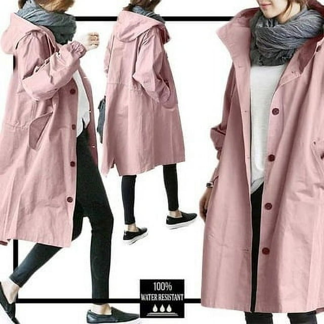 PENGXIANG Women Hooded Trench Long Coat Single Breasted Pockets Casual Mid Length Loose Coats Spring Autumn Female Clothing