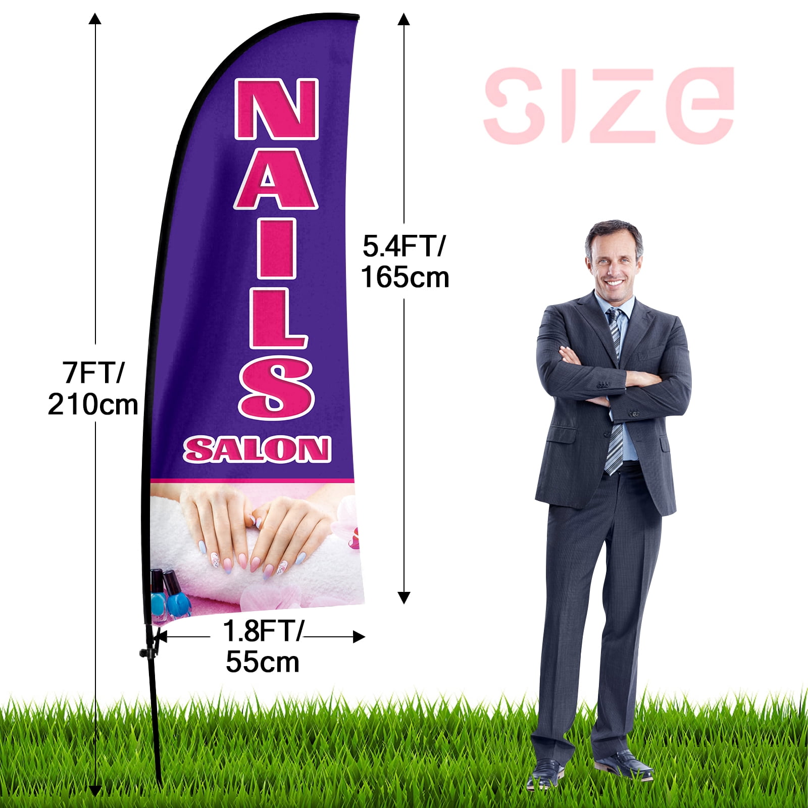 QSUM Nails Salon Sign Feather Flag with Pole Kit,7FT Nails Salon Decoration Display, Nails Salon Business Sign,Nails Salon Swooper Flag，Advertising Flag