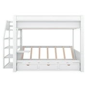 Euroco Wood Full Bunk Bed or Full over Futon with Shelf and Drawers for Kids Teens, Covertible into Daybed for Living Room, White