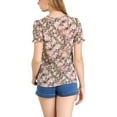 thumbnail image 3 of MODA NOVA Junior's Floral Print Ruffle Tie Neck Short Sleeve Casual Blouse Pink S, 3 of 5
