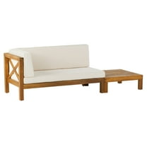 Elisha Acacia Wood Outdoor Left Arm Loveseat and Coffee Table Set with Cushion, Teak and Beige