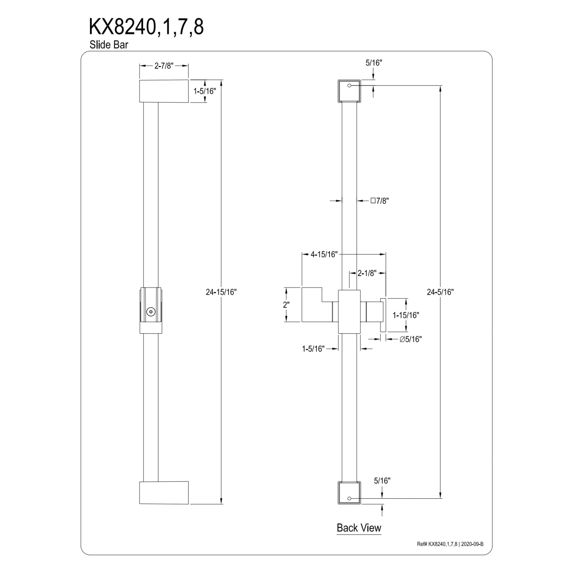 Kingston Brass KX8240 Claremont 24-Inch Stainless Steel Shower Slide Bar in Matte Black