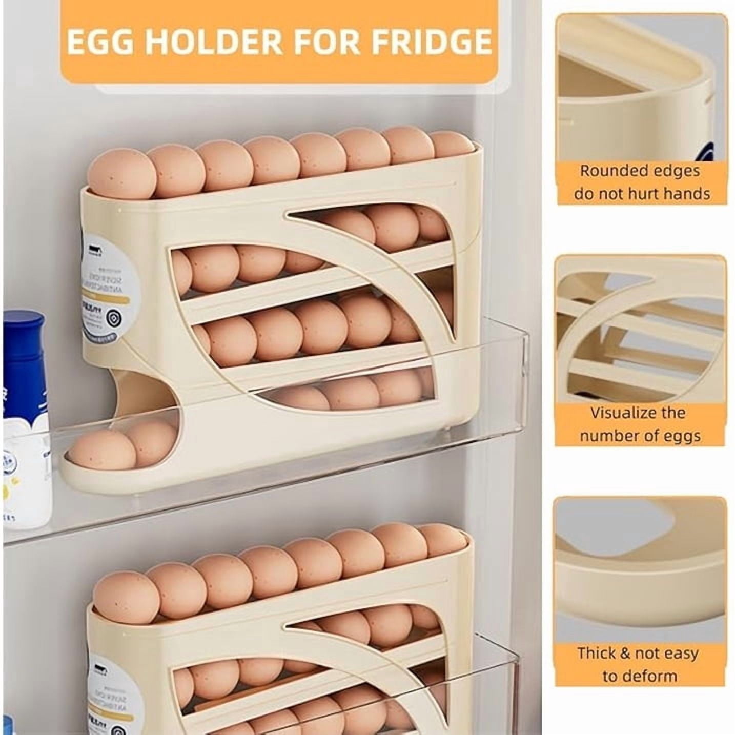 Automatic Rolling Egg Dispenser for Fridge, 4-Tier 30 Egg Capacity Refrigerator Egg Container, Gravity Fed Rolling Egg Holder, Kitchen Storage Organizer