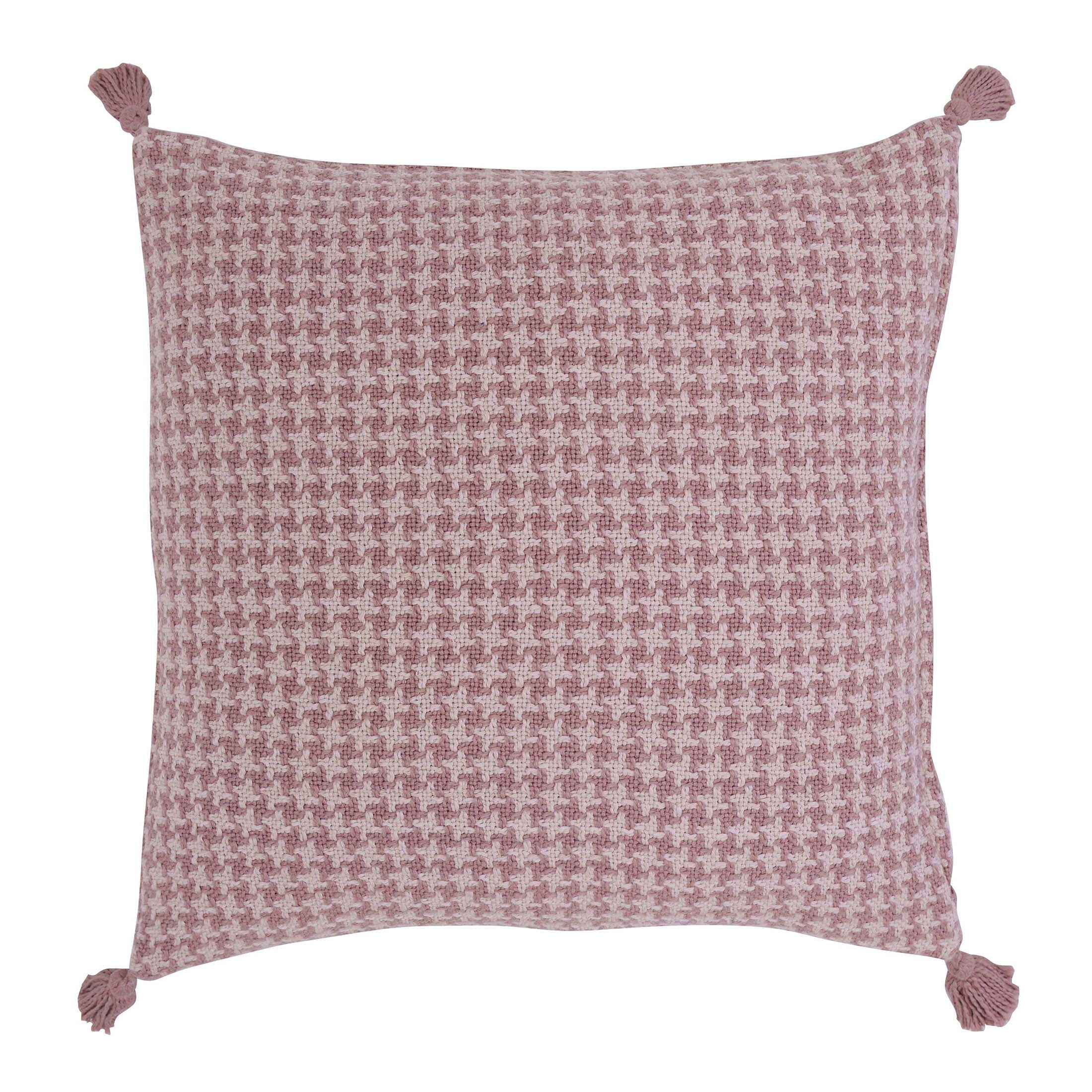 (2 pack) Beautiful Tonal Houndstooth Cotton Slub Decorative Pillow with Tassels by Drew Barrymore, 22" x 22", Rosé Pink