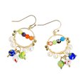 thumbnail image 3 of Bohemian Multicolor Millefiori Glass and Pearl Chandelier Brass Earrings, 3 of 5