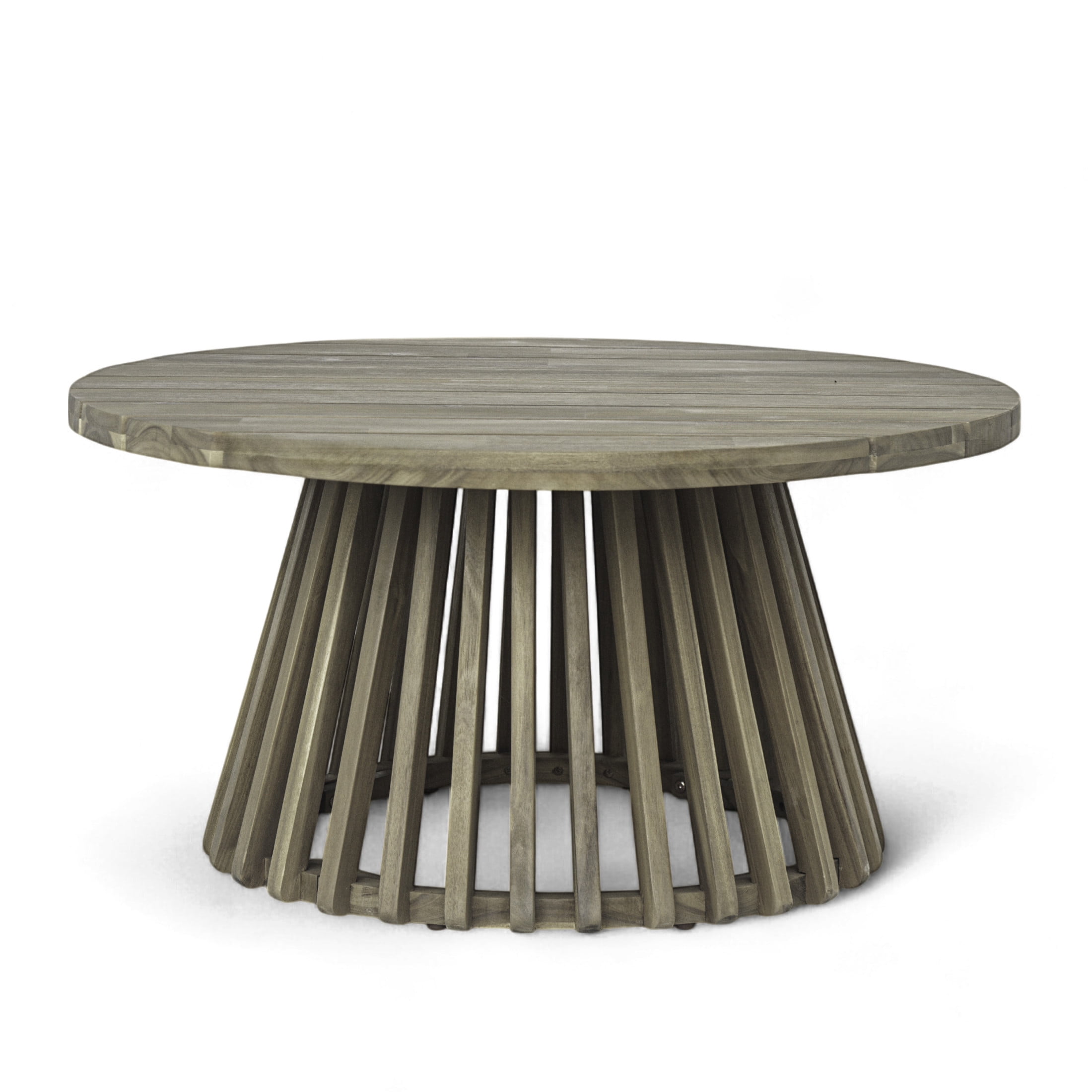 Christopher Knight Home 31.5" Outdoor Round Coffee Table, Acacia Wood Patio Table with Slatted Base, Gray