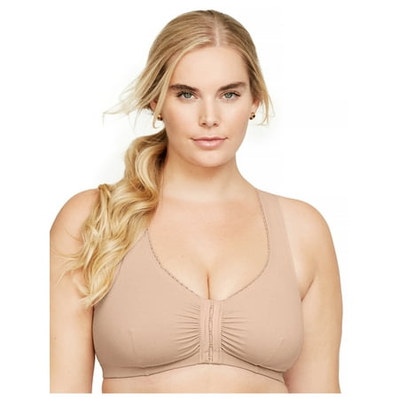 

Full Figure Plus Size Front-Closure Cotton T-Back Comfort Bra Wirefree #1908