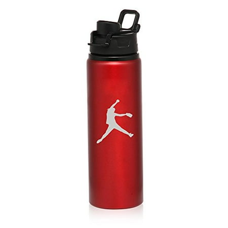 

25 oz Aluminum Sports Water Travel Bottle Female Softball Pitcher (Red)