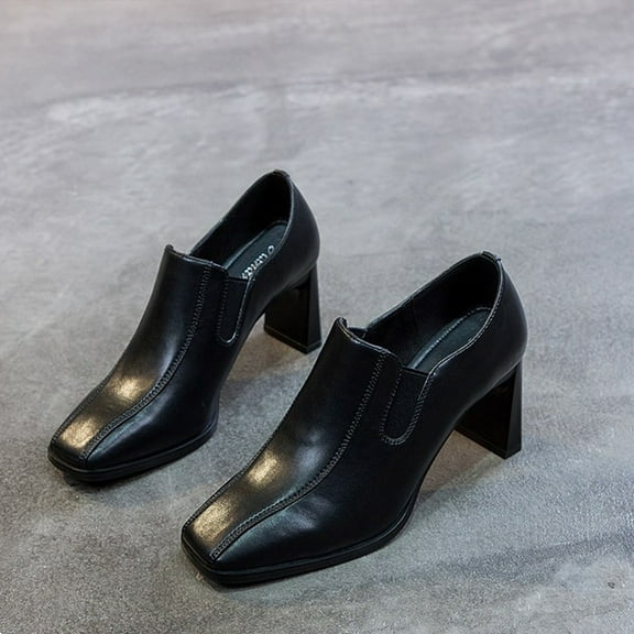 Wowcloth Chunky Heel Lace-Up Shoes for Women – Stylish Square Toe & Chunky Heel Design with British-Inspired Casual & Office Wear Footwear