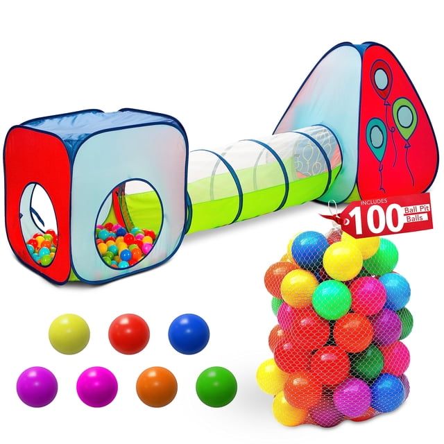 Tienda de campaña con túnel y piscina de bolas para niños, 3 unidades, interiores y exteriores
