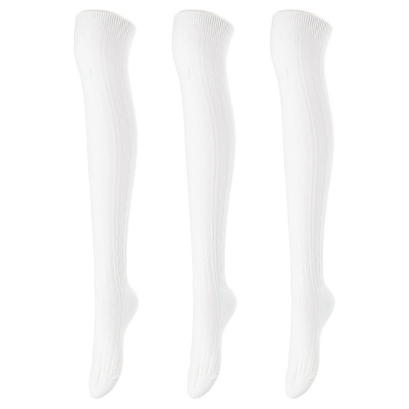 Lovely Annie Women's 3 Pairs Incredible Durable Super Soft Unique Over Knee High Thigh High Cotton Socks Size 6-9 A1024(Cream)
