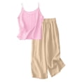 thumbnail image 4 of XXWXYD Cotton Linen Sets for Girls 2 Piece Outfits Spaghetti Strap Tank Tops Matching Wide Leg Pants Kids Summer Casual Linen Set, 4 of 5