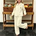 thumbnail image 6 of Amidoa Girls Summer Outfits 2 Piece Homewear Long Sleeve Cute Top and Casual Pants Kids Clothing Sets Beige Size 2, 6 of 8