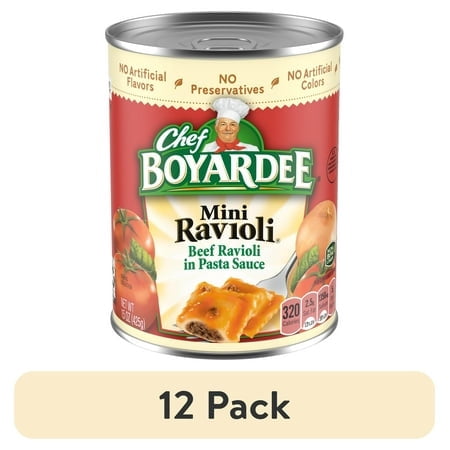 (12 pack) Chef Boyardee Mini Ravioli, Beef Ravioli in Pasta Sauce, Ready-to-Eat Meal, 15 oz. Can