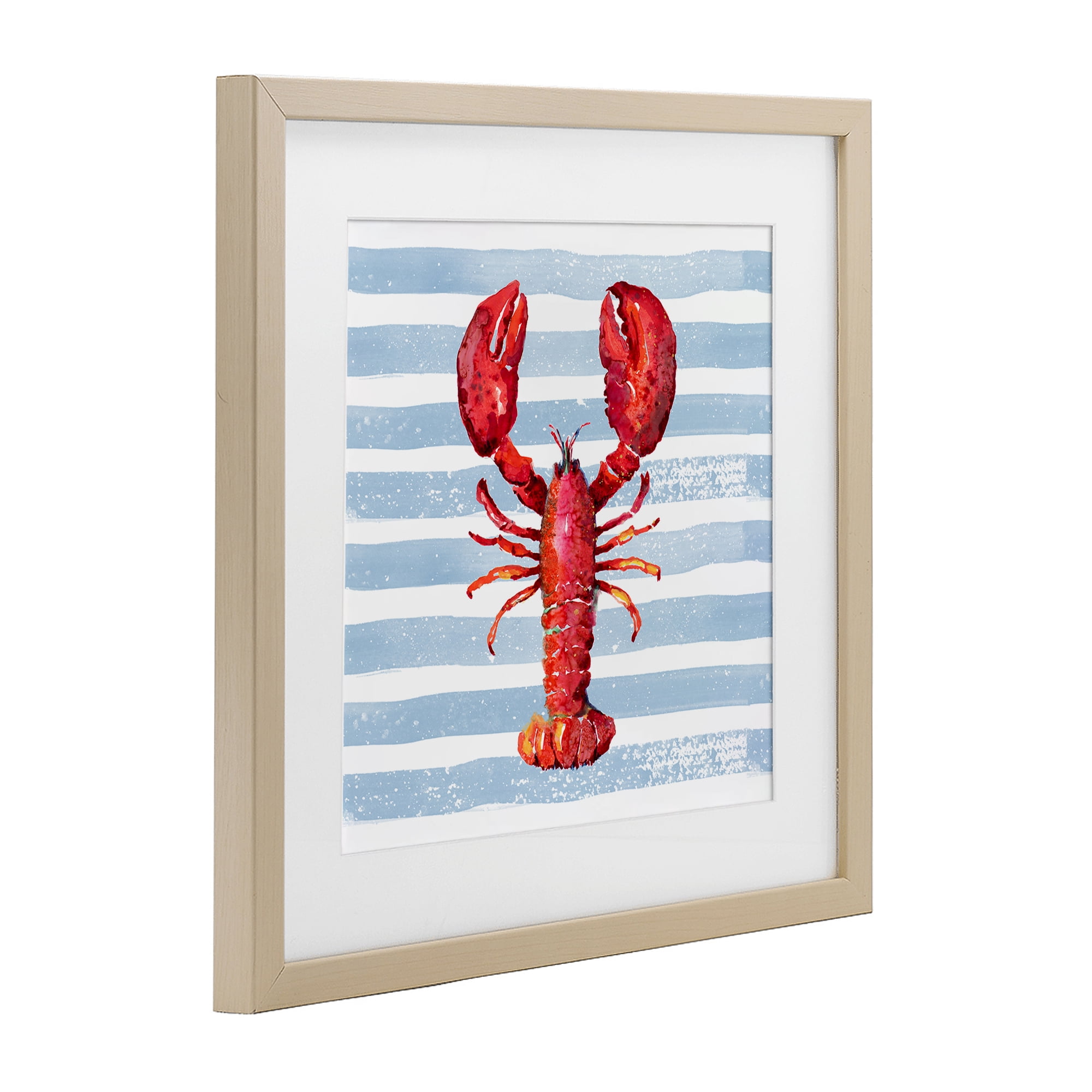 Stupell Industries Red Lobster on Blue Stripes Birch Framed Print Under Glass, design by Patricia Pinto