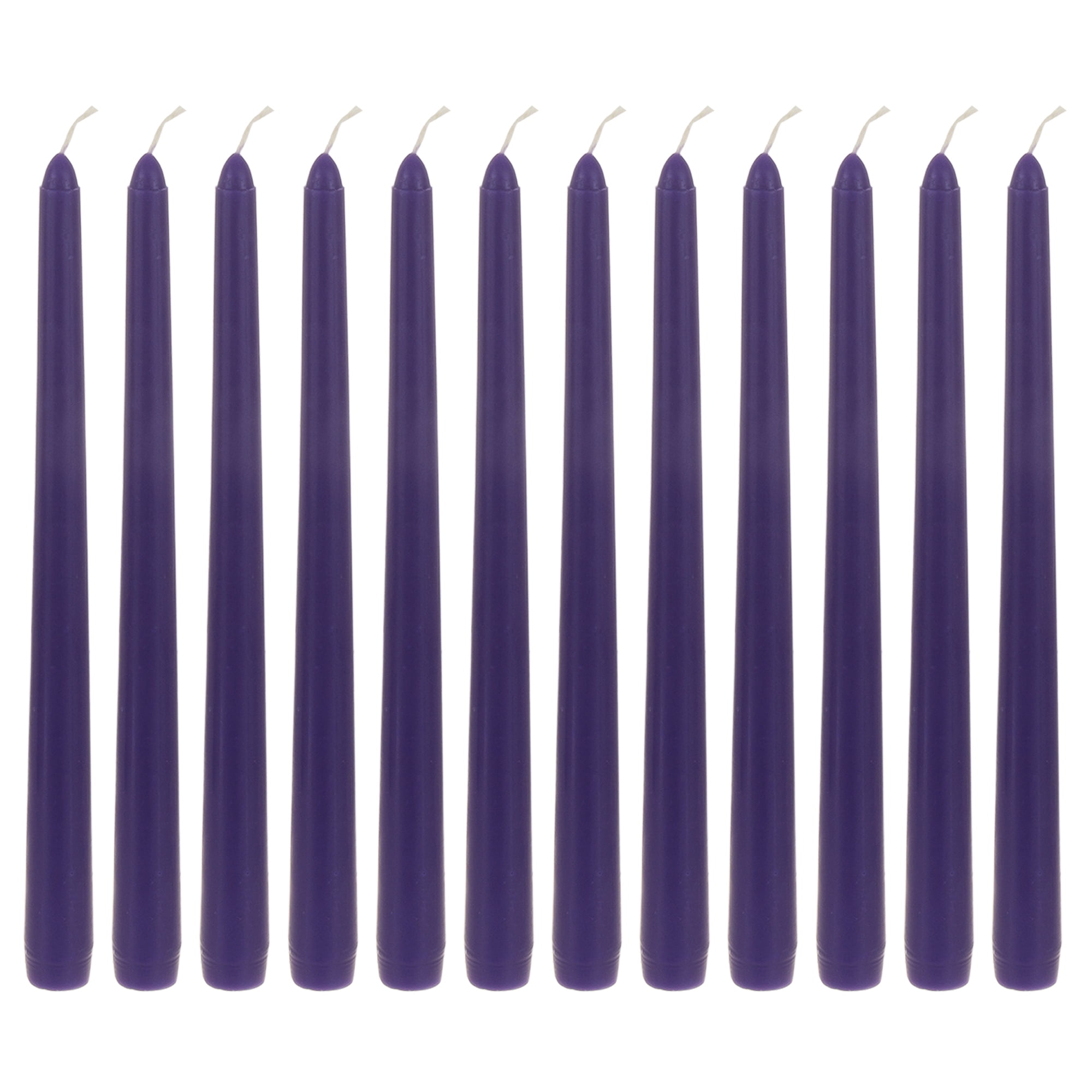 Mega Candles 12 pcs Unscented Dark Purple Taper Candle, Hand Poured Wax