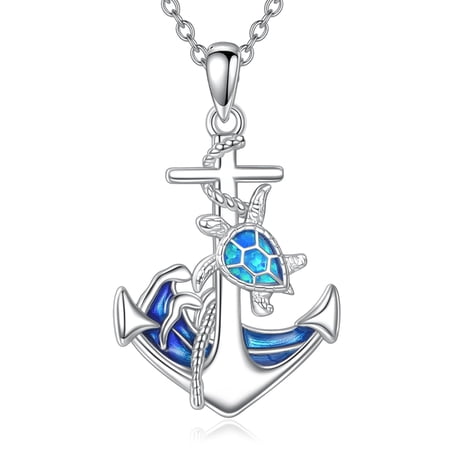 YAFEINI Sea Turtle Necklace S925 Sterling Silver Anchor Necklace For Women Men Turtle Pendant Jewelry