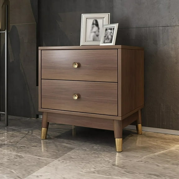 Ultic Walnut 2-Drawer Nightstand – Mid-Century Bedside Table with Storage